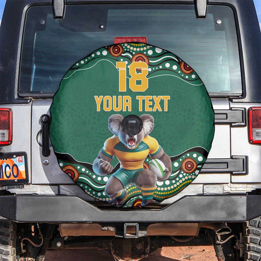 Custom Australia Rugby Spare Tire Cover Koala Mascot Aboriginal Pattern