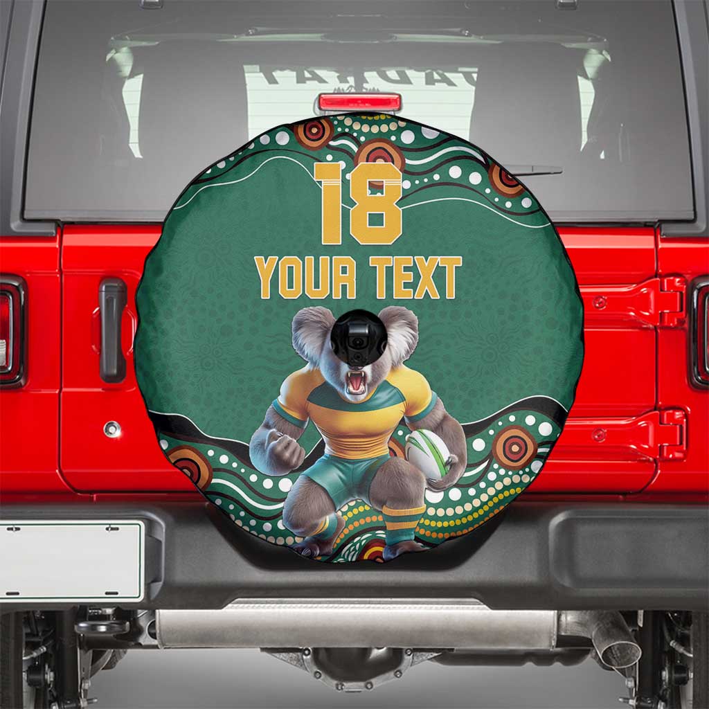 Custom Australia Rugby Spare Tire Cover Koala Mascot Aboriginal Pattern