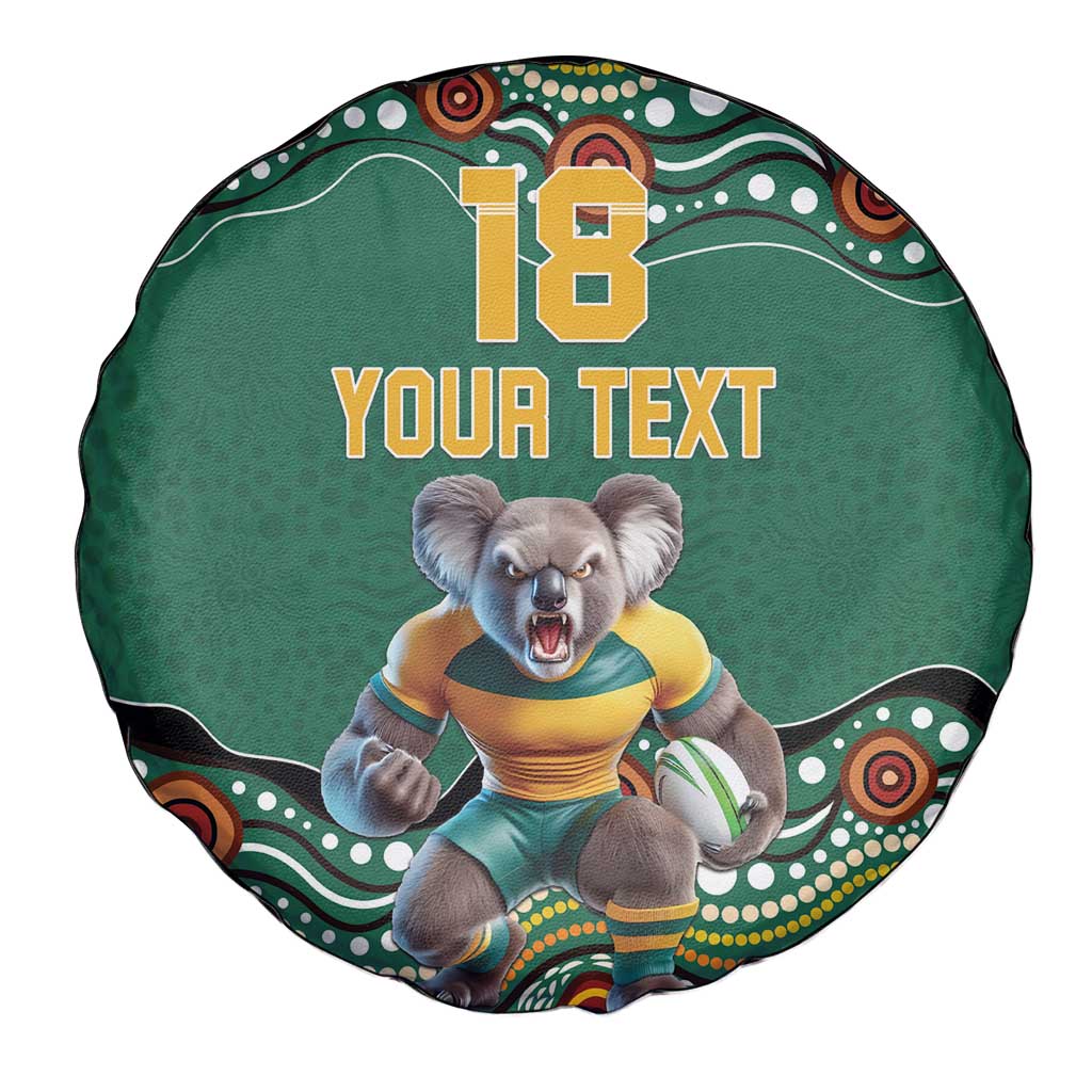 Custom Australia Rugby Spare Tire Cover Koala Mascot Aboriginal Pattern