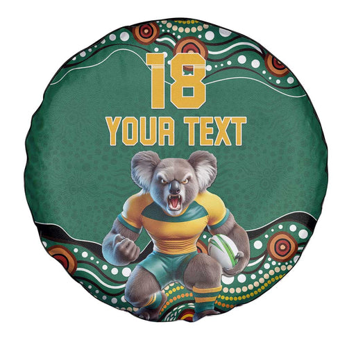 Custom Australia Rugby Spare Tire Cover Koala Mascot Aboriginal Pattern
