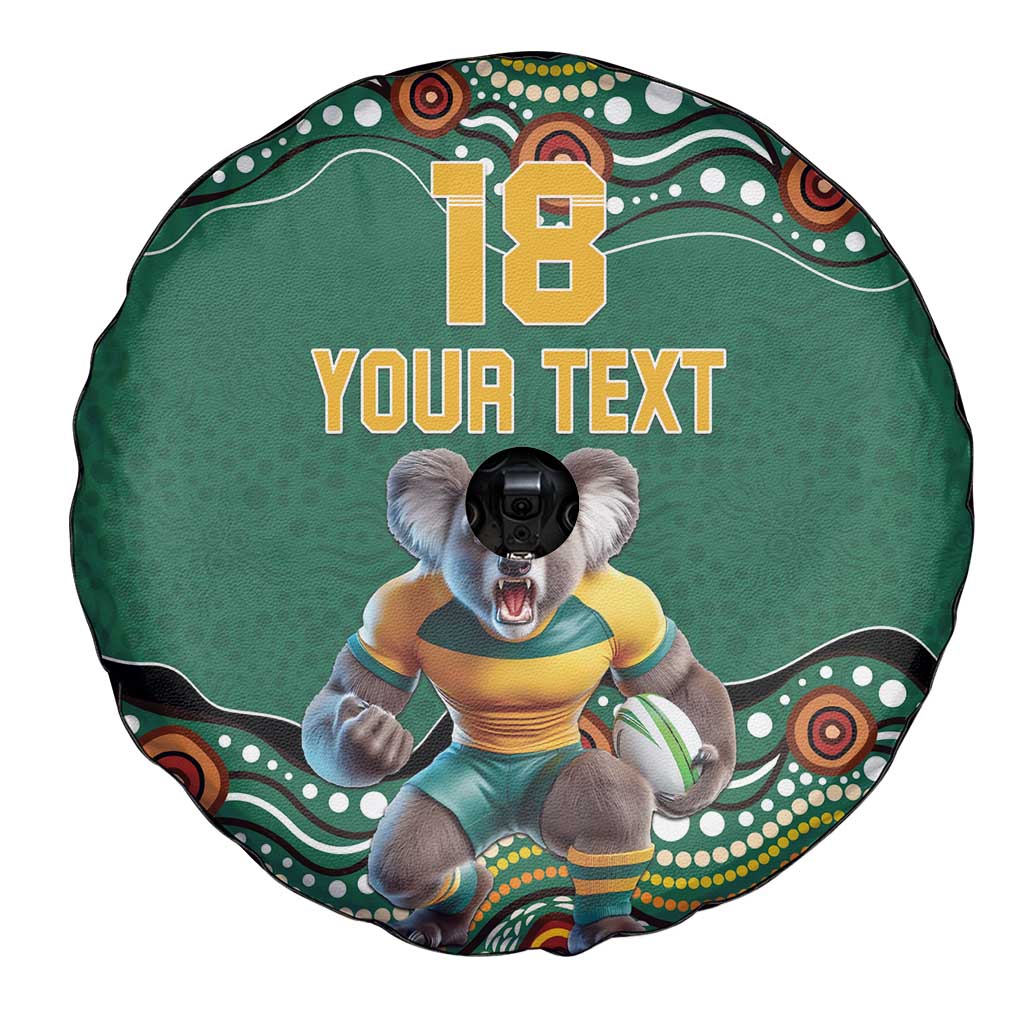 Custom Australia Rugby Spare Tire Cover Koala Mascot Aboriginal Pattern