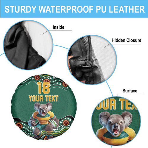 Custom Australia Rugby Spare Tire Cover Koala Mascot Aboriginal Pattern