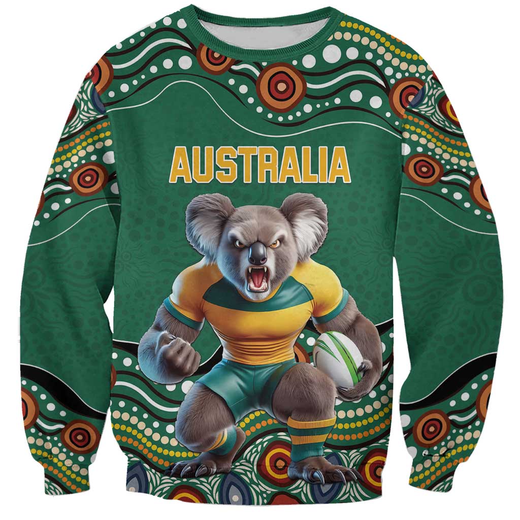 Custom Australia Rugby Sweatshirt Koala Mascot Aboriginal Pattern
