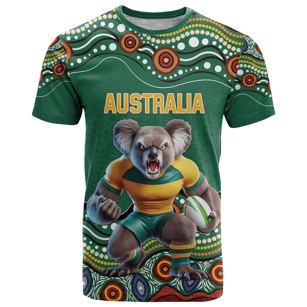 Custom Australia Rugby T Shirt Koala Mascot Aboriginal Pattern