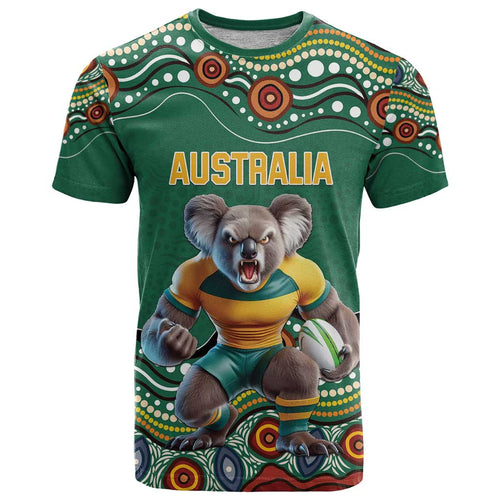 Custom Australia Rugby T Shirt Koala Mascot Aboriginal Pattern