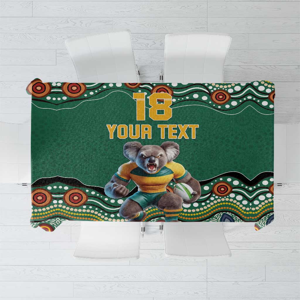 Custom Australia Rugby Tablecloth Koala Mascot Aboriginal Pattern