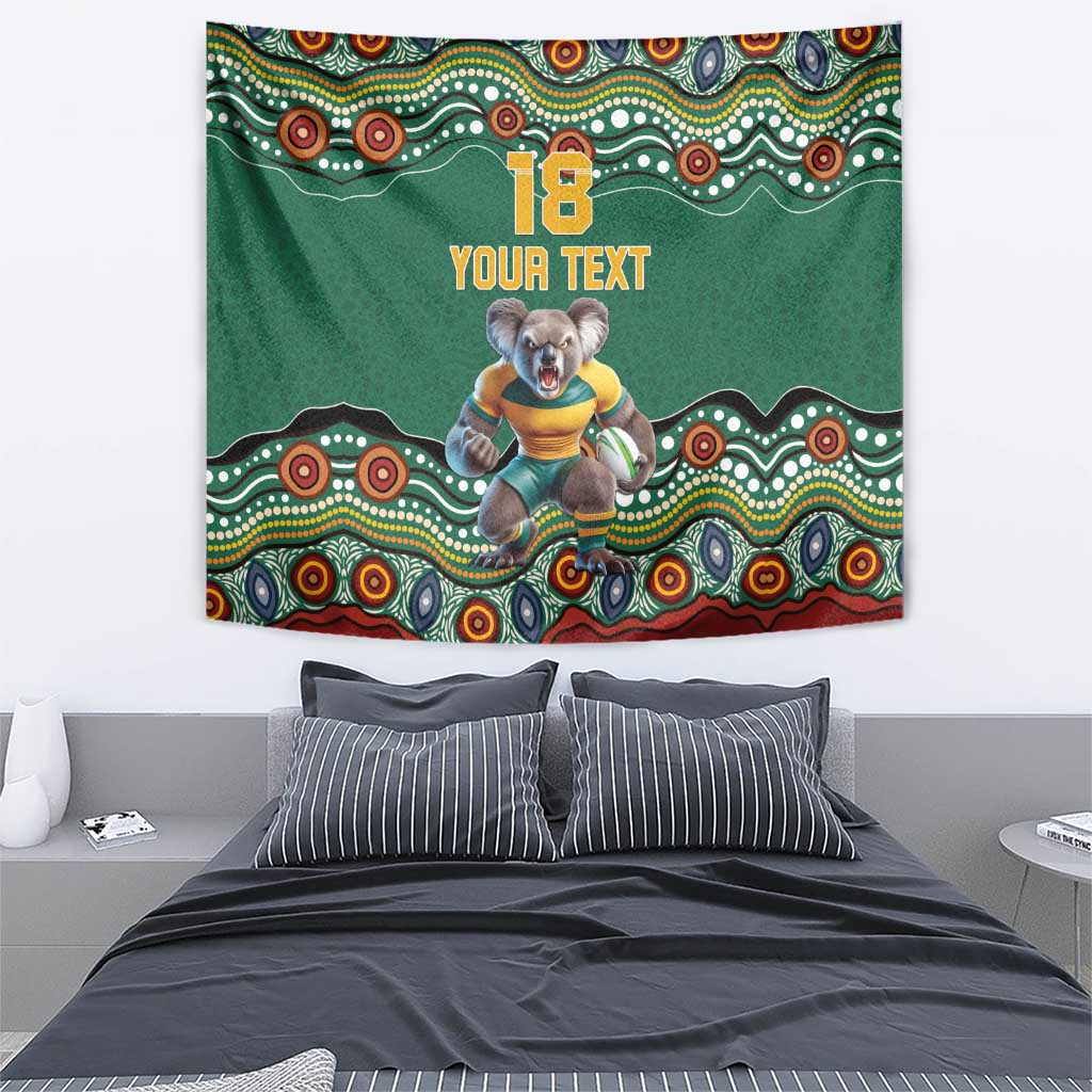 Custom Australia Rugby Tapestry Koala Mascot Aboriginal Pattern