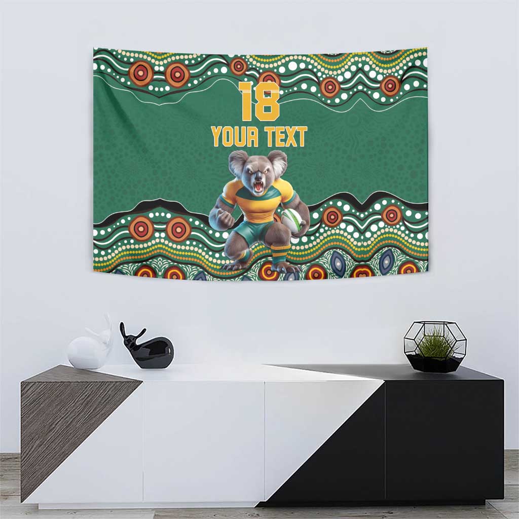 Custom Australia Rugby Tapestry Koala Mascot Aboriginal Pattern