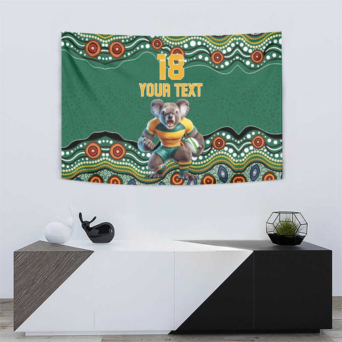 Custom Australia Rugby Tapestry Koala Mascot Aboriginal Pattern