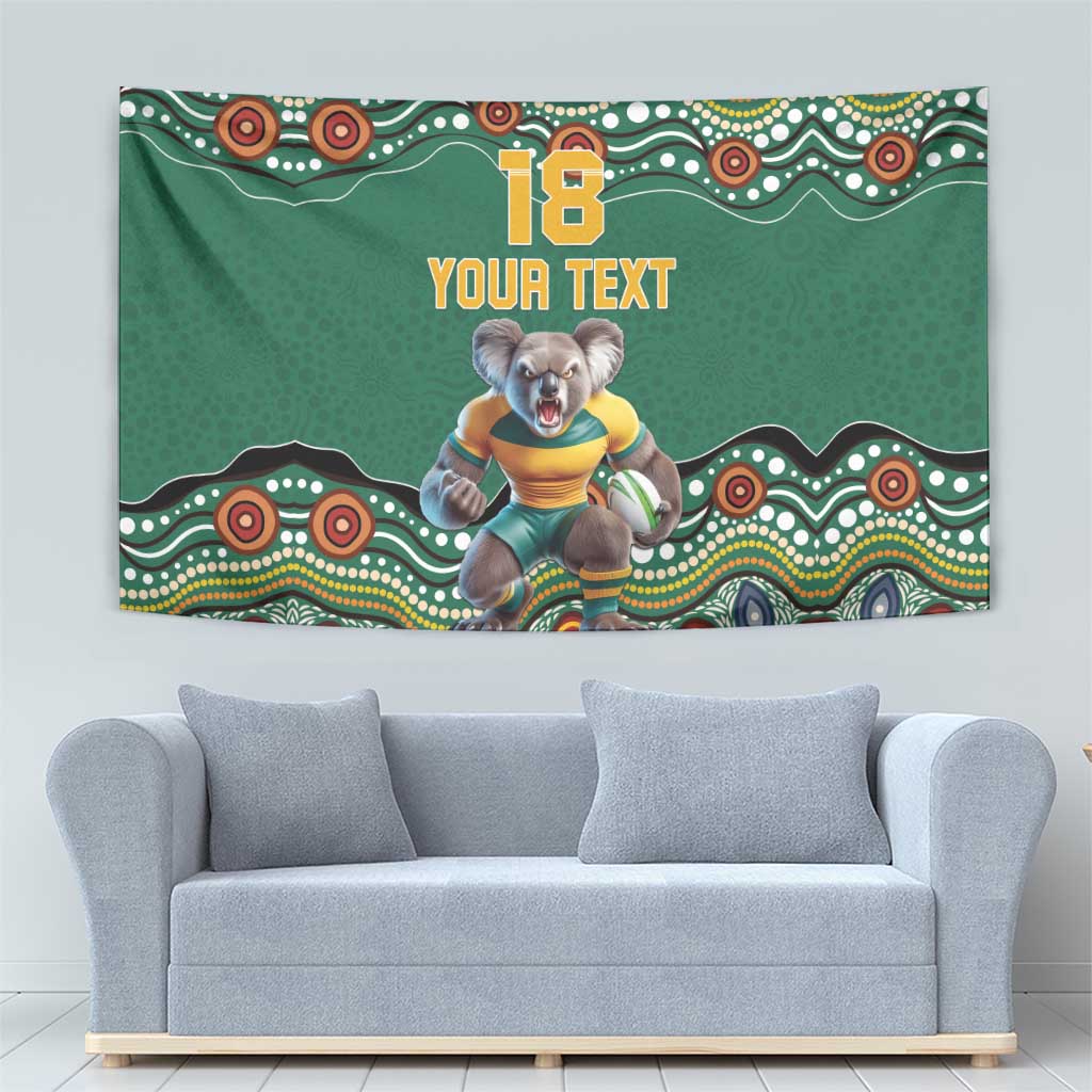 Custom Australia Rugby Tapestry Koala Mascot Aboriginal Pattern