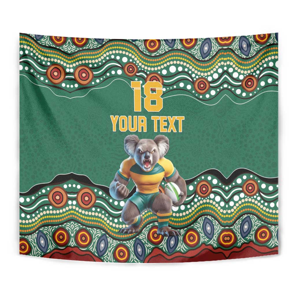 Custom Australia Rugby Tapestry Koala Mascot Aboriginal Pattern