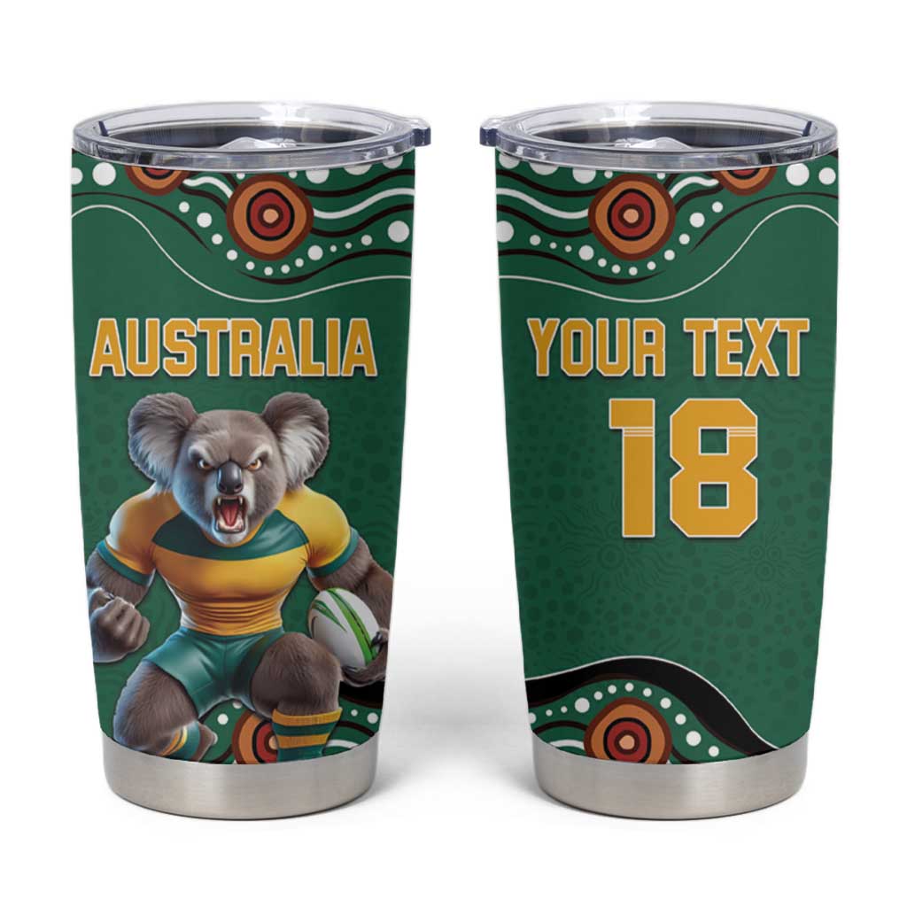 Custom Australia Rugby Tumbler Cup Koala Mascot Aboriginal Pattern