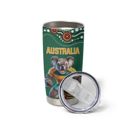 Custom Australia Rugby Tumbler Cup Koala Mascot Aboriginal Pattern