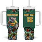 Custom Australia Rugby Tumbler With Handle Koala Mascot Aboriginal Pattern