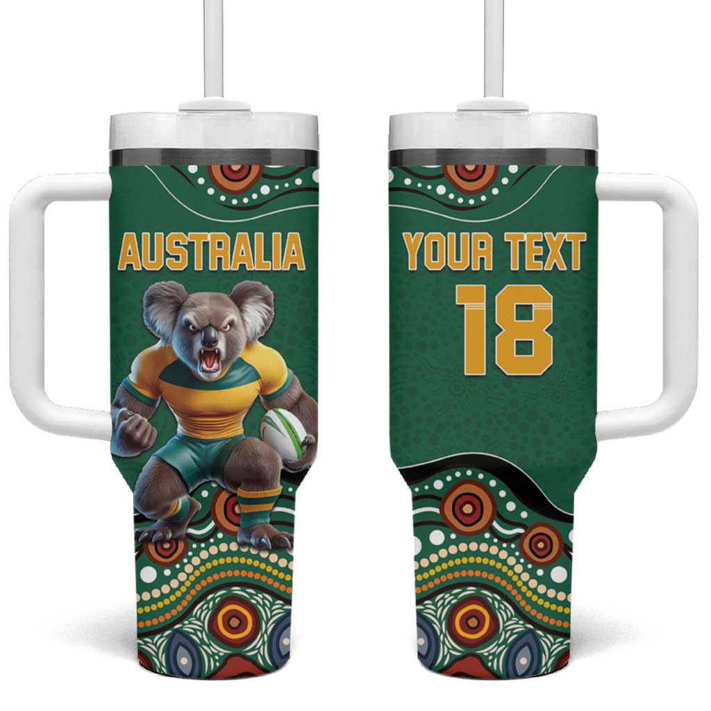 Custom Australia Rugby Tumbler With Handle Koala Mascot Aboriginal Pattern