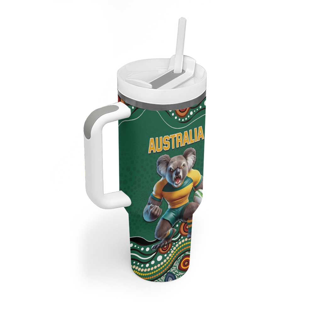 Custom Australia Rugby Tumbler With Handle Koala Mascot Aboriginal Pattern
