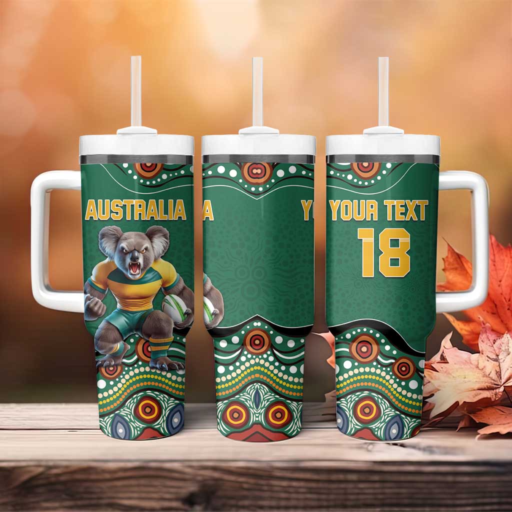 Custom Australia Rugby Tumbler With Handle Koala Mascot Aboriginal Pattern