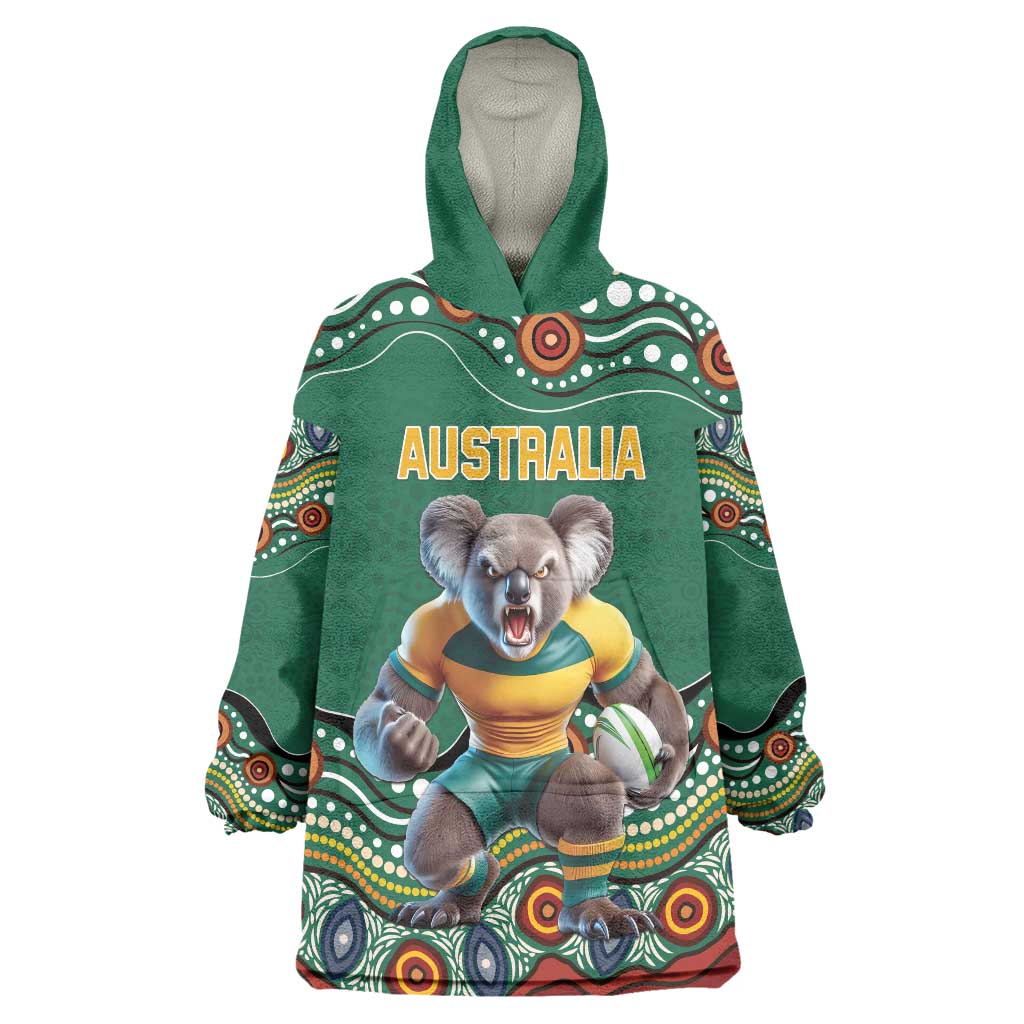 Custom Australia Rugby Wearable Blanket Hoodie Koala Mascot Aboriginal Pattern