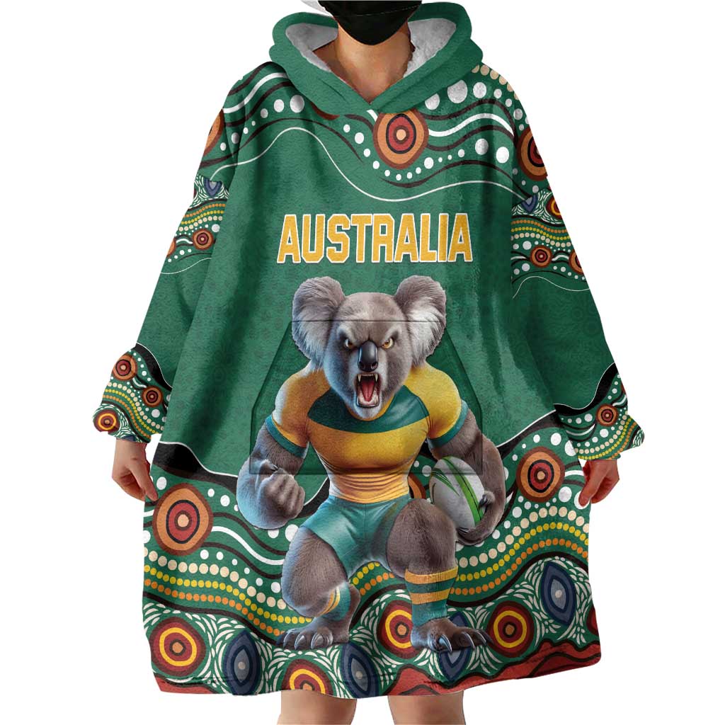 Custom Australia Rugby Wearable Blanket Hoodie Koala Mascot Aboriginal Pattern