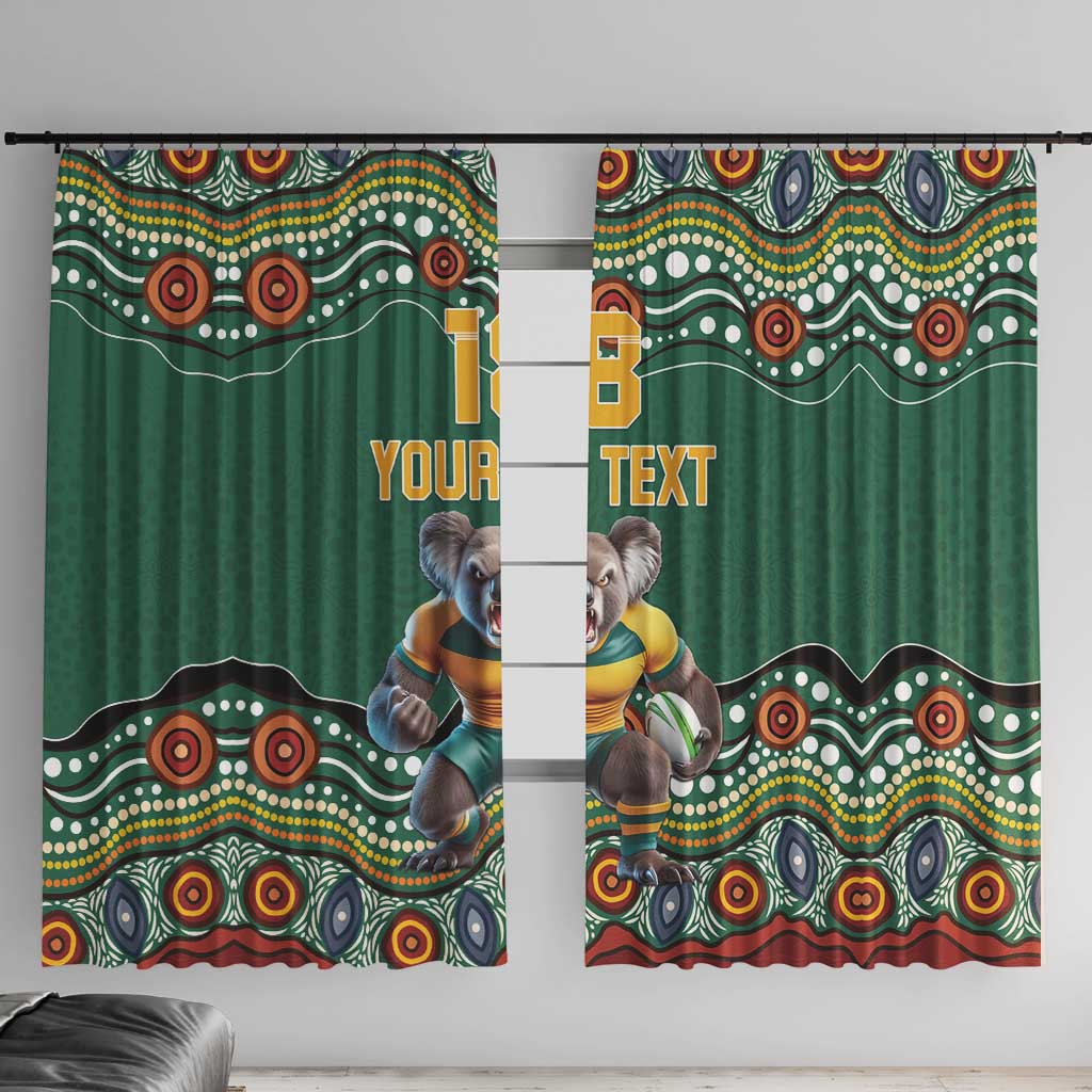 Custom Australia Rugby Window Curtain Koala Mascot Aboriginal Pattern