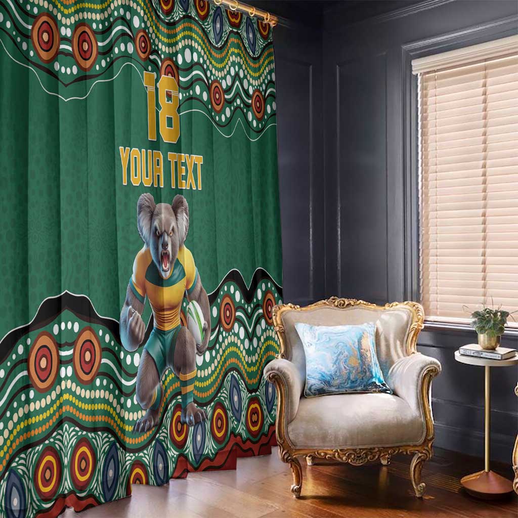 Custom Australia Rugby Window Curtain Koala Mascot Aboriginal Pattern