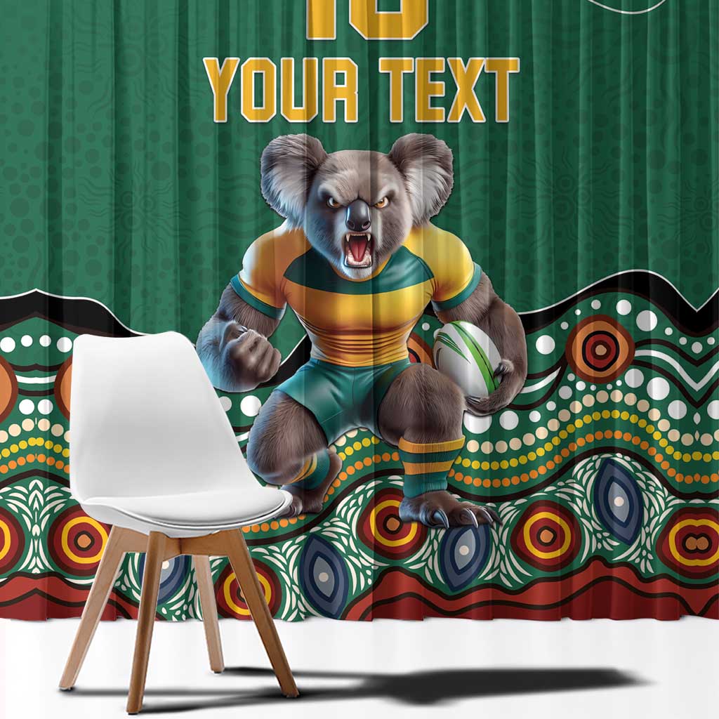 Custom Australia Rugby Window Curtain Koala Mascot Aboriginal Pattern