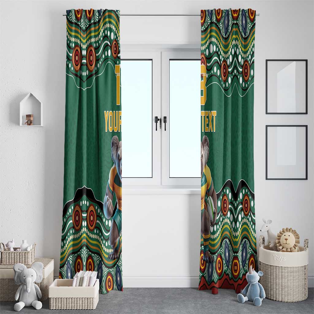 Custom Australia Rugby Window Curtain Koala Mascot Aboriginal Pattern