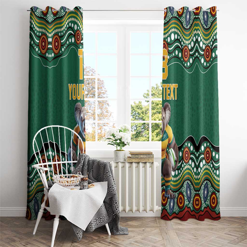 Custom Australia Rugby Window Curtain Koala Mascot Aboriginal Pattern