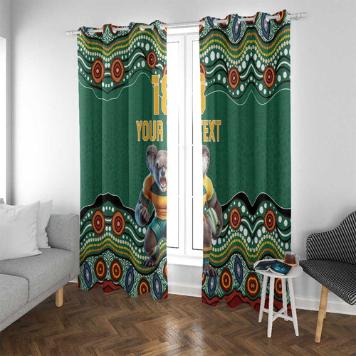 Custom Australia Rugby Window Curtain Koala Mascot Aboriginal Pattern