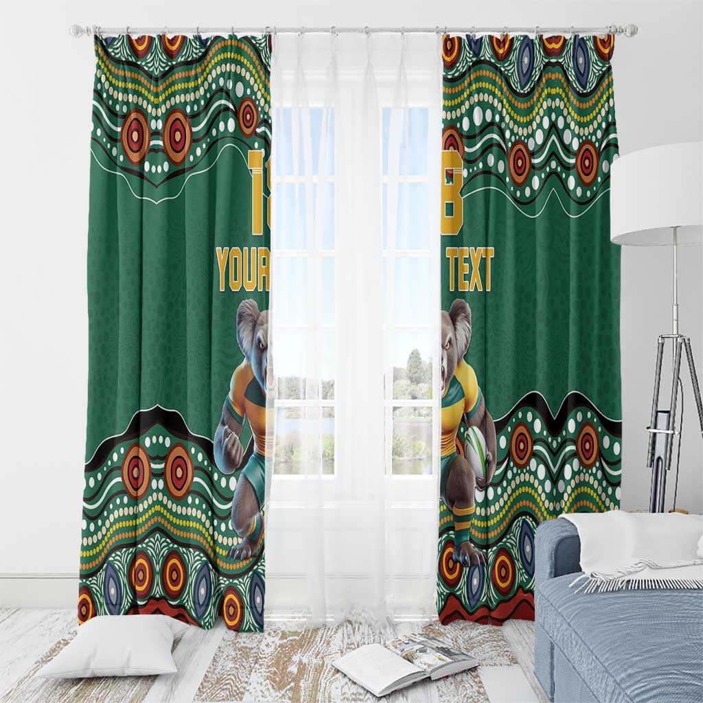 Custom Australia Rugby Window Curtain Koala Mascot Aboriginal Pattern