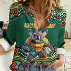 Custom Australia Rugby Women Casual Shirt Koala Mascot Aboriginal Pattern