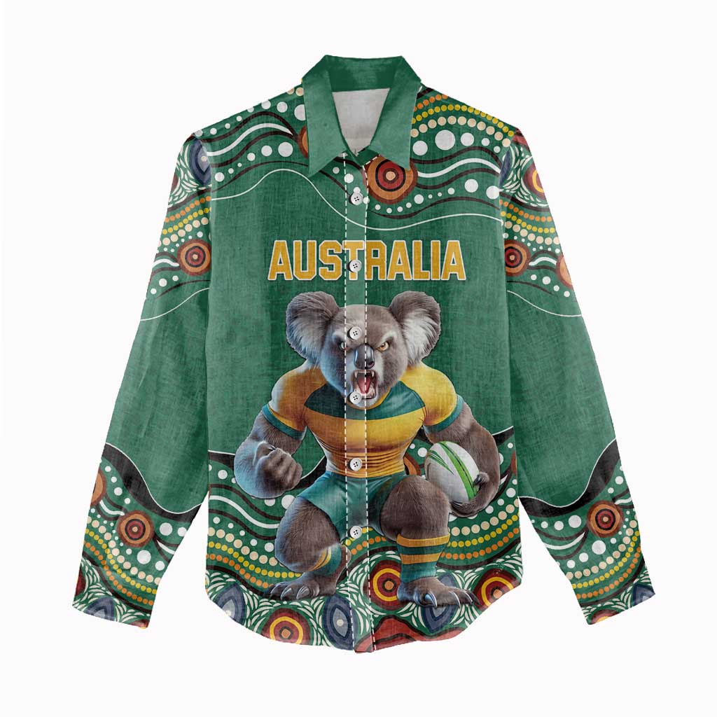 Custom Australia Rugby Women Casual Shirt Koala Mascot Aboriginal Pattern
