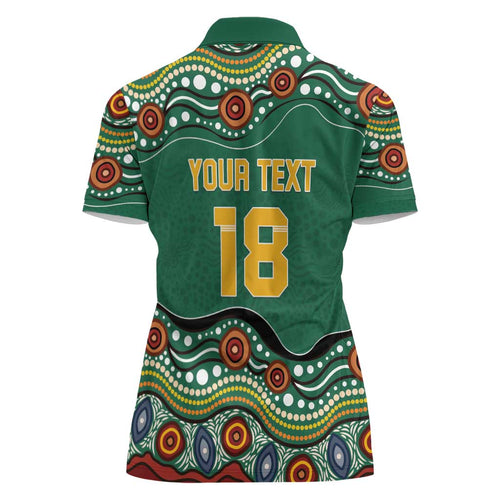 Custom Australia Rugby Women Polo Shirt Koala Mascot Aboriginal Pattern