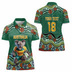 Custom Australia Rugby Women Polo Shirt Koala Mascot Aboriginal Pattern