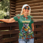 Custom Australia Rugby Women Polo Shirt Koala Mascot Aboriginal Pattern