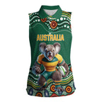 Custom Australia Rugby Women Sleeveless Polo Shirt Koala Mascot Aboriginal Pattern