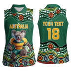 Custom Australia Rugby Women Sleeveless Polo Shirt Koala Mascot Aboriginal Pattern