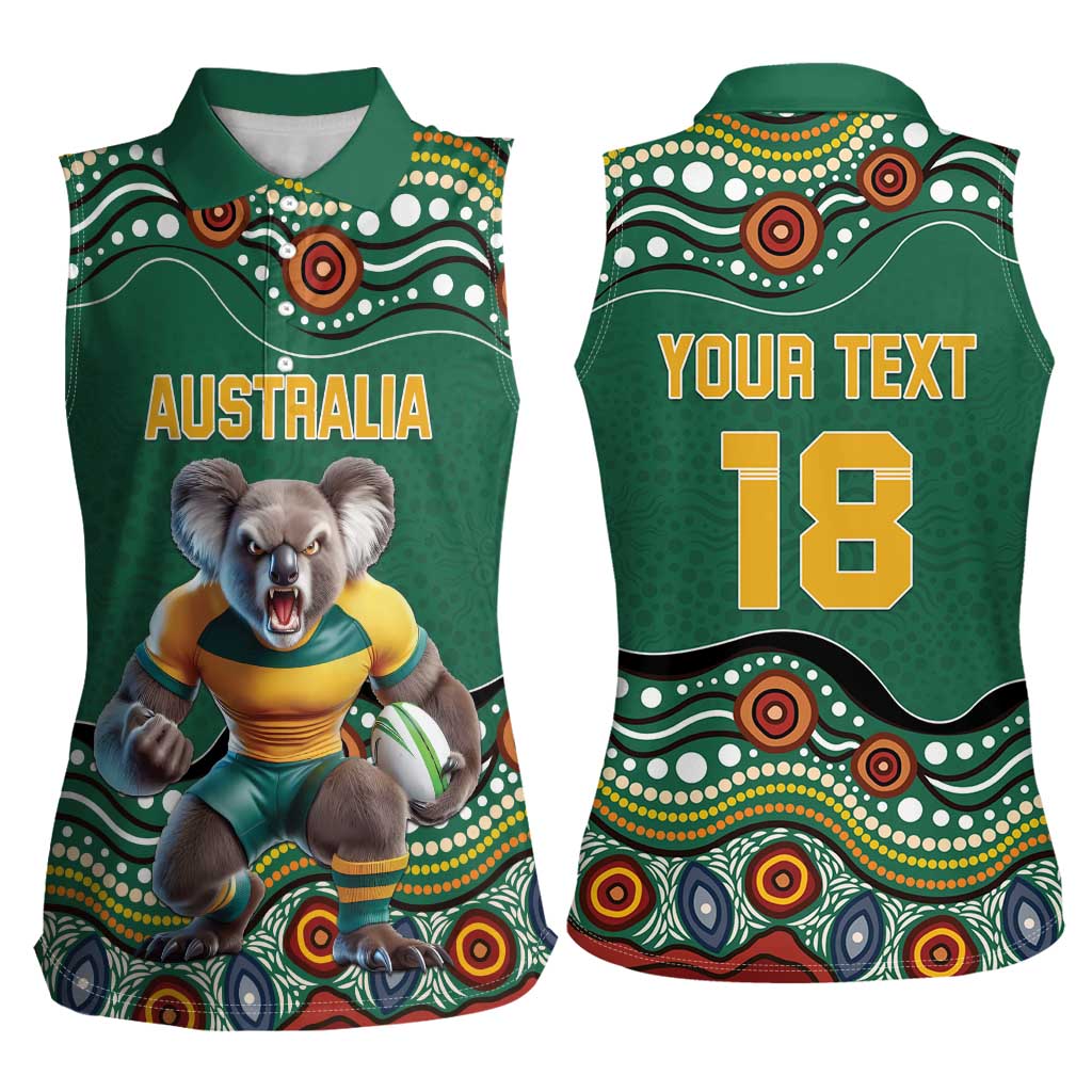 Custom Australia Rugby Women Sleeveless Polo Shirt Koala Mascot Aboriginal Pattern