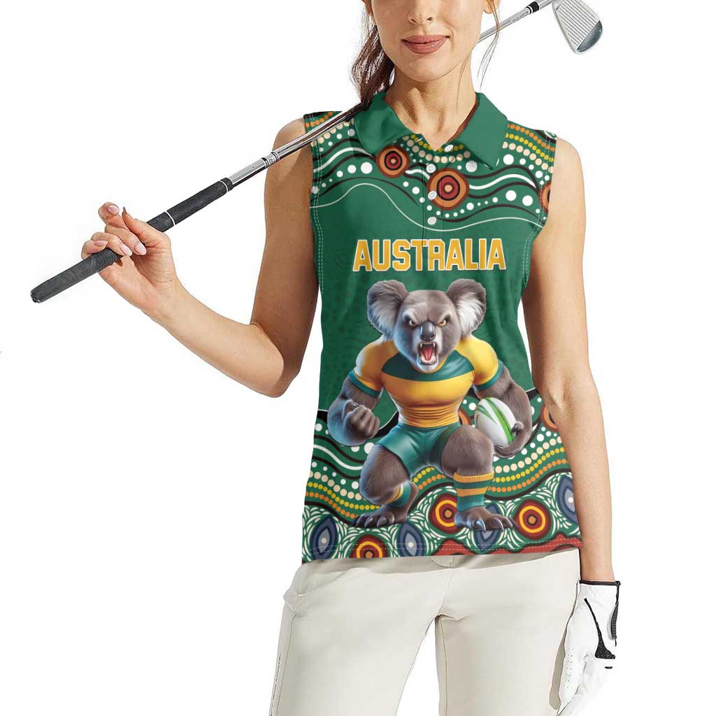 Custom Australia Rugby Women Sleeveless Polo Shirt Koala Mascot Aboriginal Pattern