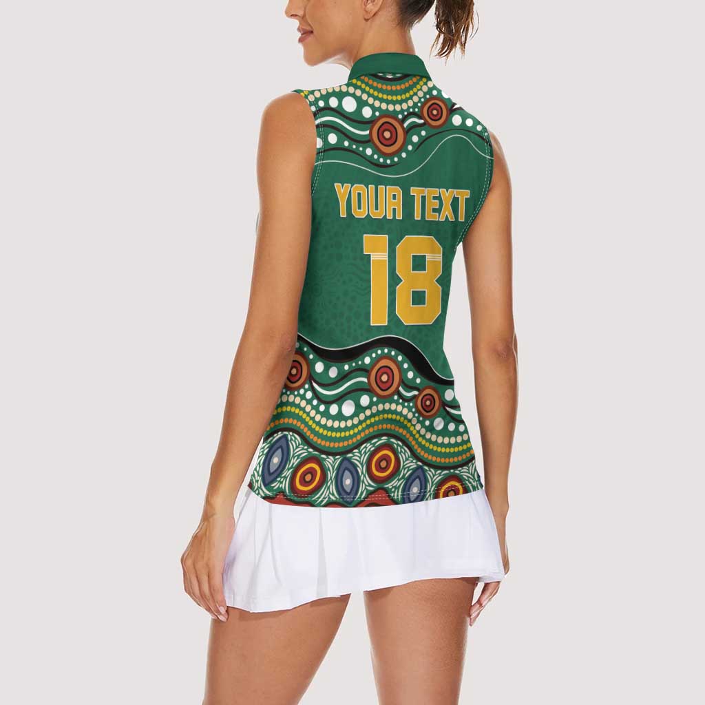 Custom Australia Rugby Women Sleeveless Polo Shirt Koala Mascot Aboriginal Pattern