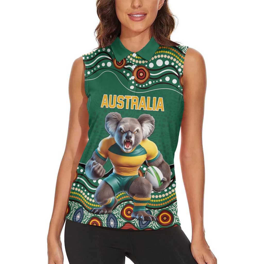Custom Australia Rugby Women Sleeveless Polo Shirt Koala Mascot Aboriginal Pattern