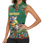 Custom Australia Rugby Women Sleeveless Polo Shirt Koala Mascot Aboriginal Pattern