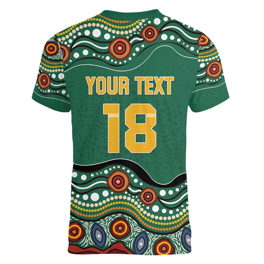 Custom Australia Rugby Women V-Neck T-Shirt Koala Mascot Aboriginal Pattern