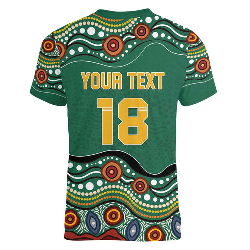 Custom Australia Rugby Women V-Neck T-Shirt Koala Mascot Aboriginal Pattern
