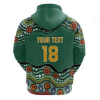 Custom Australia Rugby Zip Hoodie Koala Mascot Aboriginal Pattern