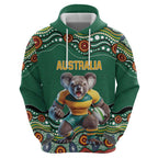 Custom Australia Rugby Zip Hoodie Koala Mascot Aboriginal Pattern