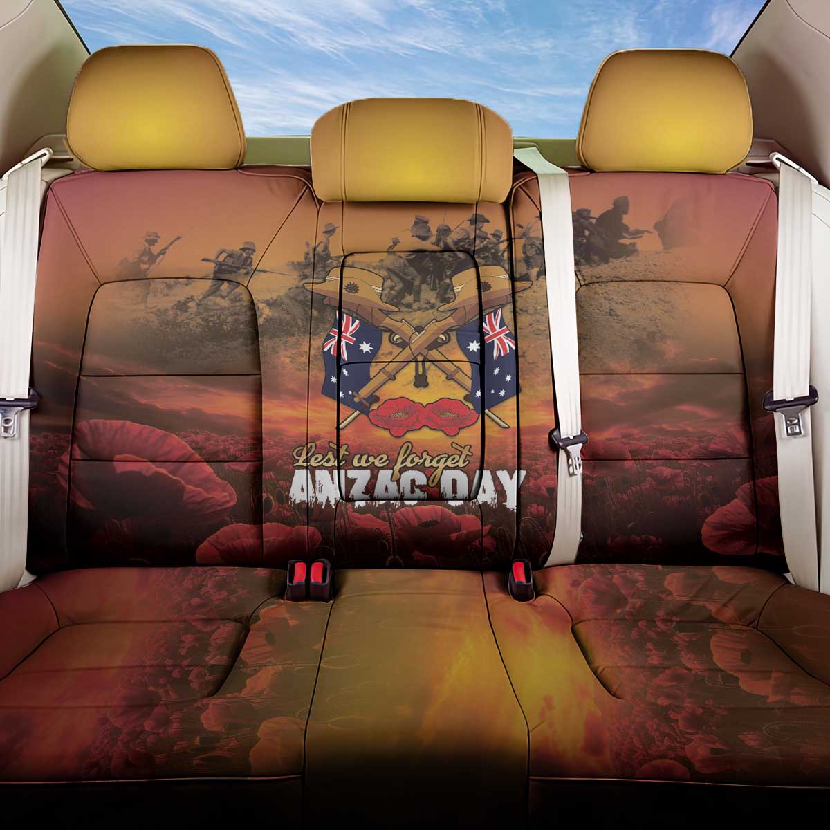 ANZAC Day Lest We Forget Back Car Seat Cover Australian Veterans Remembrance Tribute