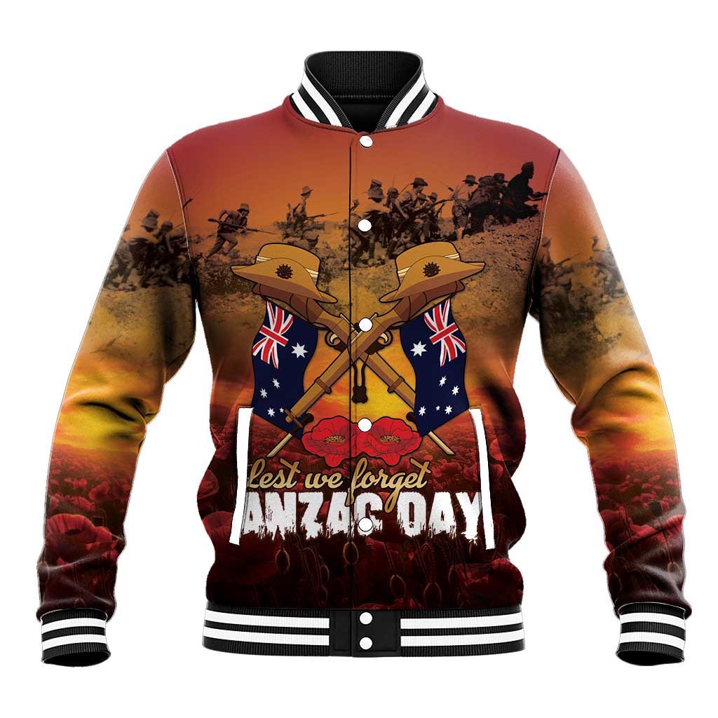 ANZAC Day Lest We Forget Baseball Jacket Australian Veterans Remembrance Tribute
