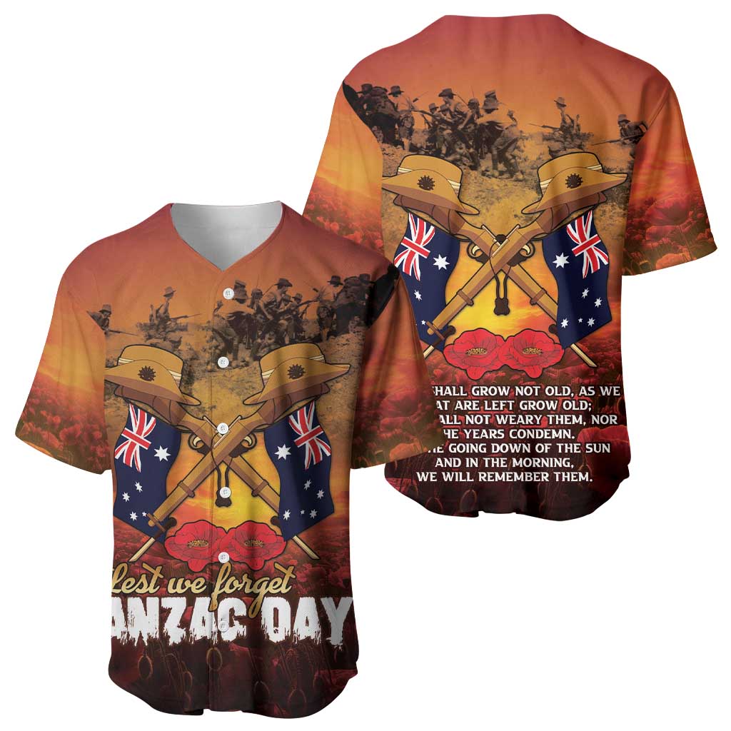 ANZAC Day Lest We Forget Baseball Jersey Australian Veterans Remembrance Tribute