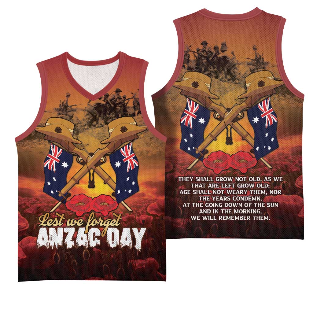 ANZAC Day Lest We Forget Basketball Jersey Australian Veterans Remembrance Tribute